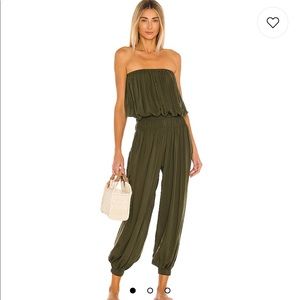 Idah Seychelle Solid Strapless Pleated Jumpsuit